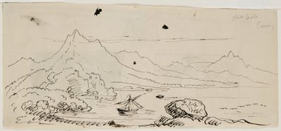Tájvázlat, 1841 (toll és fekete tinta krémszínű szőtt papíron) alkotó: Thomas Cole