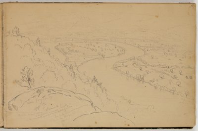 Panoráma a holtágról a Connecticut folyón, a Holyoke-hegyről nézve, 1832 körül (ceruza papíron) alkotó: Thomas Cole