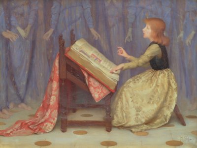 Lány ül egy belső térben alkotó: Thomas Cooper Gotch