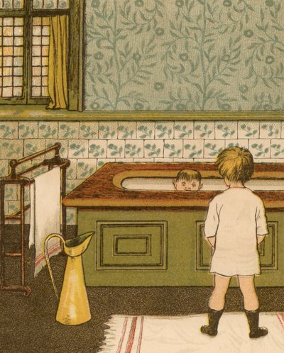 Otthoni élet: Gyermek fürdés a fürdőszobában alkotó: Thomas Crane
