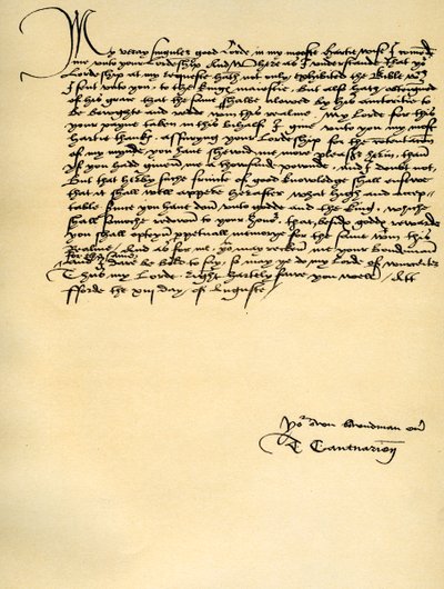Thomas Cranmer levele Thomas Cromwellnek, Ford, 1537. augusztus 13 alkotó: Thomas Cranmer