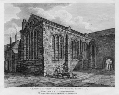 A Szentháromság-kápolna északkeleti nézete, Leadenhall, London, 1825. alkotó: Thomas Dale