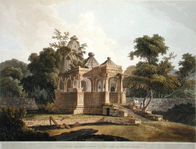 Egy ősi hindu templom a Rotas erődben, Bahar, 12. kép a "Keleti tájképek" című kötetből: Twenty Four Views in Hindoostan", megjelent 1796-ban (színes litográfia). alkotó: Thomas Daniell