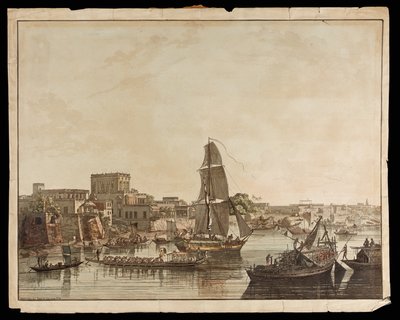 Kalkutta a Hoogly folyó felől: Gentoo épületek Kalkutta kilátásából, 1788 alkotó: Thomas Daniell
