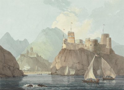 Keleti kilátás a Jellali és Merani erődökre, Muskat alkotó: Thomas Daniell