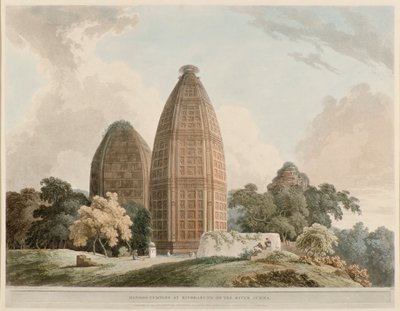 Hindu templomok Bindrabundban a Jumna folyón alkotó: Thomas Daniell