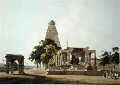 The Great Bull, An Hindoo Idol, At Tanjore, XXII. tábla a „Kelet tájáról”, 1798-ban (színes akvatinta) alkotó: Thomas Daniell