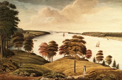 Kilátás a Hudson-folyóra a Fort Knyphausenből alkotó: Thomas Davies