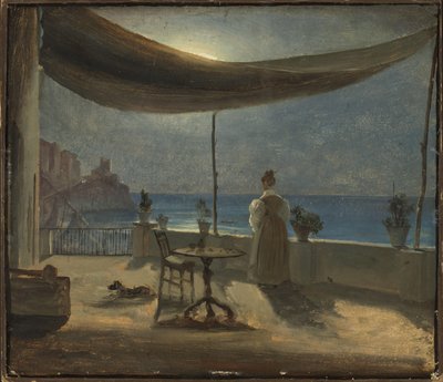 Terasz Amalfiban a Holdfényben, 1834 körül (olaj, papír a fedélzeten) alkotó: Thomas Fearnley