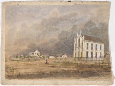 Szabadkőműves Hall, Matagorda, Texas, 1852. május 21. (akvarell papíron) alkotó: Thomas Flintoff