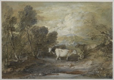 Egy pásztor három tehénnel egy felvidéki medence mellett alkotó: Thomas Gainsborough