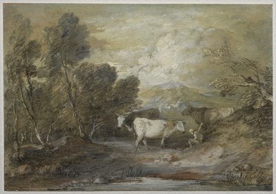 Pásztor három tehénnel egy felvidéki medence mellett, az 1780-as évek közepén. alkotó: Thomas Gainsborough
