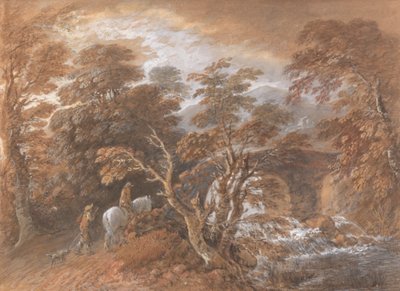 Dombos táj hídhoz közeledő alakokkal alkotó: Thomas Gainsborough