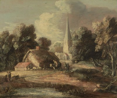 Táj a házzal és a templommal alkotó: Thomas Gainsborough