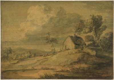 Erdős táj kunyhóval, tehenekkel és juhokkal alkotó: Thomas Gainsborough