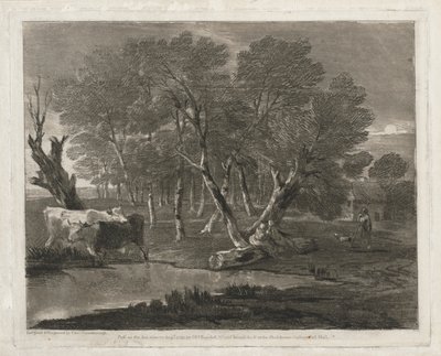 Erdős táj tehenekkel a medence mellett, figurákkal és kunyhóval, 1797-ben jelent meg. alkotó: Thomas Gainsborough