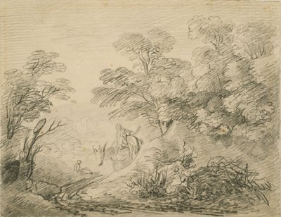 Erdős táj szamárral és alakokkal, 1759 körül (grafit papíron) alkotó: Thomas Gainsborough