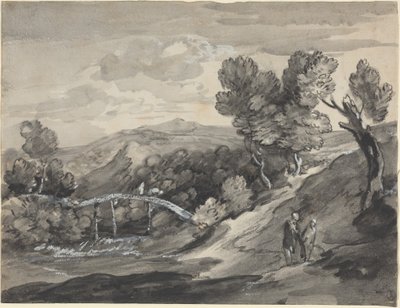Erdős hegyvidéki táj híddal alkotó: Thomas Gainsborough