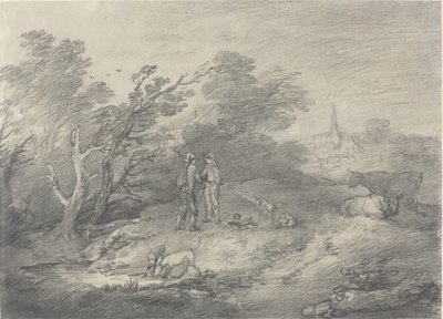 Erdők egy falu közelében nyúlfogókkal és agárjaikkal alkotó: Thomas Gainsborough