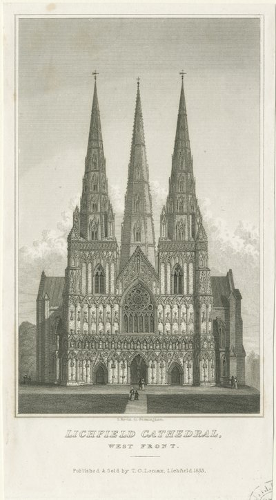 Lichfield katedrális – nyugati front: metszet, nd [c 1833] (nyomtatás) alkotó: Thomas George Lomax