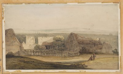 Kiterjedt épület gazdasági épületekkel és egy templomrommal alkotó: Thomas Girtin