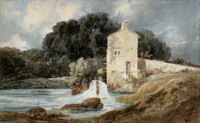 Az Abbey Mill, Knaresborough, 1801 körül (akvarell testfestékkel grafit felett, fektetett papíron) alkotó: Thomas Girtin