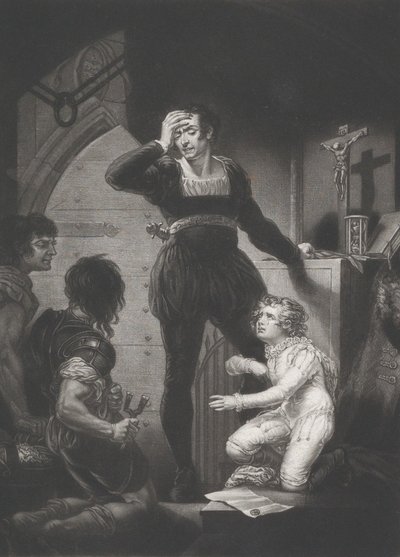 Arthur herceg és Hubert Shakespeare, János király, 4. felvonás, 1. jelenet, 1823-24. alkotó: Thomas Goff Lupton
