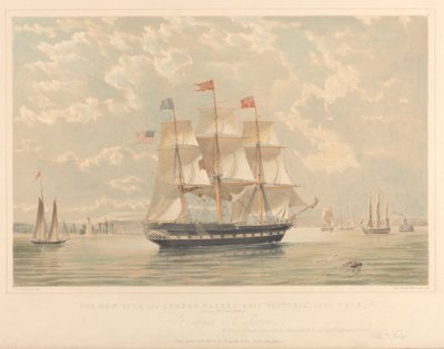 A New York és London Packet hajója, a Victoria (a New York-i kikötőbe befutó), 1839-44 körül (litográfia, színes) alkotó: Thomas Goldsworth Dutton