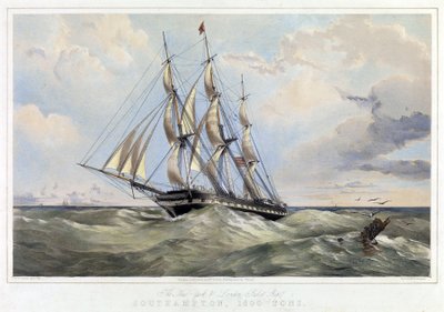 A New York line vitorlás (Egyesült Államok) London (Anglia), Southampton (befogadóképesség 1600 tonna). Thomas Goldsworth Dutton (1819-1891) színes litográfiája. alkotó: Thomas Goldsworth Dutton