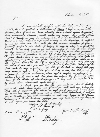 Thomas Gray levele költői darabjainak kiadásáról, c1753, 1840 alkotó: Thomas Gray