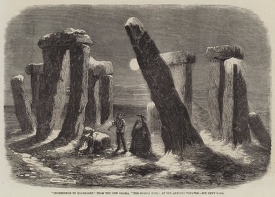 Stonehenge holdfényben, a The Borgia Ring című új drámából, az Adelphi Színházban. alkotó: Thomas Harrington Wilson