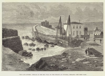 A késői viharok, a tengerfal áttörése a strandon, Youghalban, Írországban alkotó: Thomas Harrington Wilson