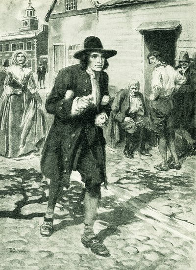 Benjamin Franklin megérkezik Philadelphiába (litográfia) alkotó: Thomas Heath Robinson