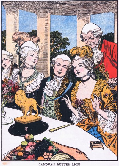 Canova vajas oroszlánja (színes litográfia) alkotó: Thomas Heath Robinson