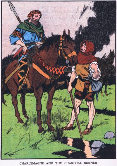 Nagy Károly és a szénégető (színes litográfia) alkotó: Thomas Heath Robinson