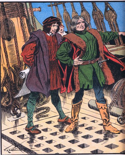Kolumbusz Amerika felé vezető útja (színes litográfia) alkotó: Thomas Heath Robinson