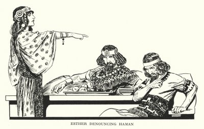 Eszter feljelenti Hámánt (litográfia) alkotó: Thomas Heath Robinson
