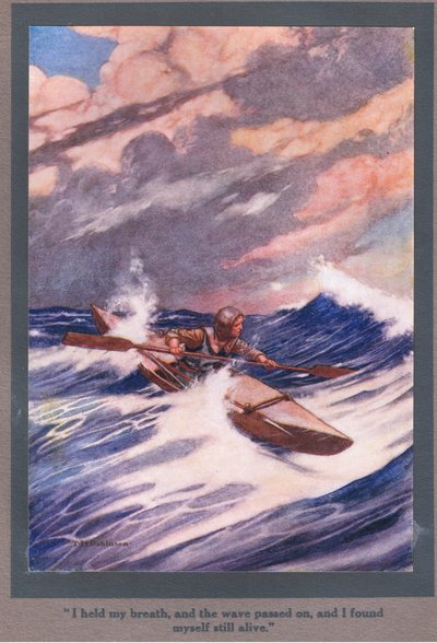 Visszatartottam a lélegzetem, ahogy a hullám továbbhaladt, és még mindig életben találtam magam (színes litográfia). alkotó: Thomas Heath Robinson