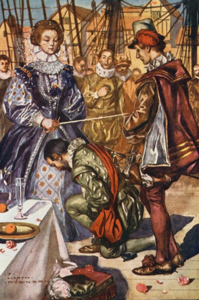 Illusztráció Sir Francis Drake életéhez (színes litográfia) alkotó: Thomas Heath Robinson