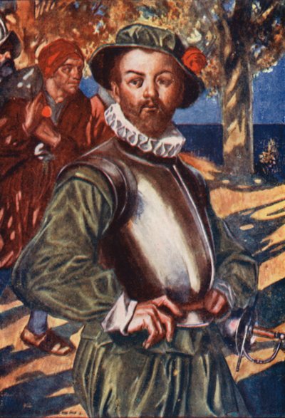 Illusztráció Sir Francis Drake életéhez (színes litográfia) alkotó: Thomas Heath Robinson