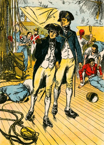 Nelson a "Victory"-n Trafalgarban (színes litográfia) alkotó: Thomas Heath Robinson
