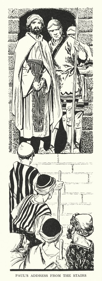 Pál beszéde a lépcsőről (litográfia) alkotó: Thomas Heath Robinson