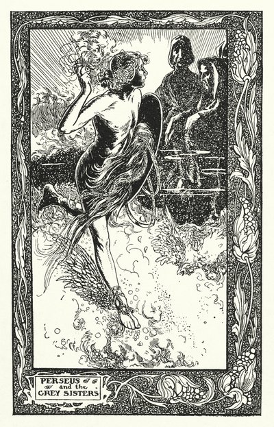Perseus és a szürke nővérek (litográfia) alkotó: Thomas Heath Robinson