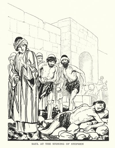 Saul István megkövezésénél (litográfia) alkotó: Thomas Heath Robinson