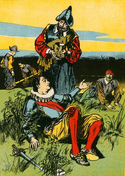 Sir Philip Sidney és a haldokló katona (színes litográfia) alkotó: Thomas Heath Robinson