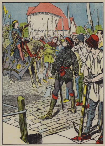 Az ifjú Richárd király leveri a lázadást (színes litográfia) alkotó: Thomas Heath Robinson