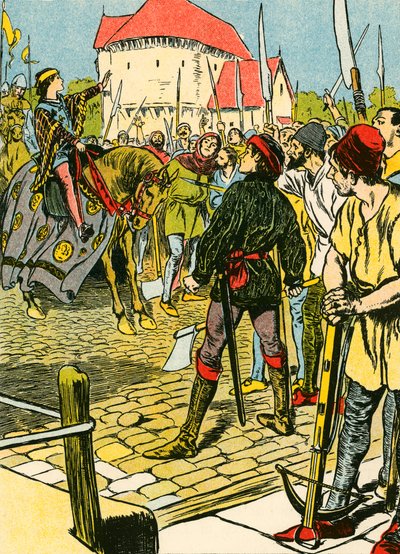 Az ifjú Richárd király leveri a lázadást (színes litográfia) alkotó: Thomas Heath Robinson