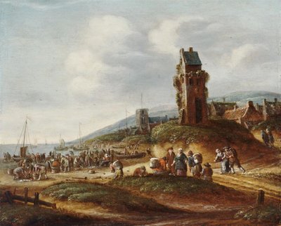Halászok kirakodják fogásukat az Egmond melletti strandon alkotó: Thomas Heeremans