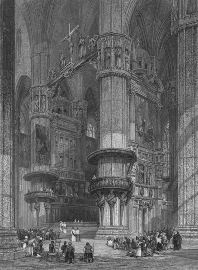 A milánói dóm belseje, a főoltár felé nézve, 1844. alkotó: Thomas Higham