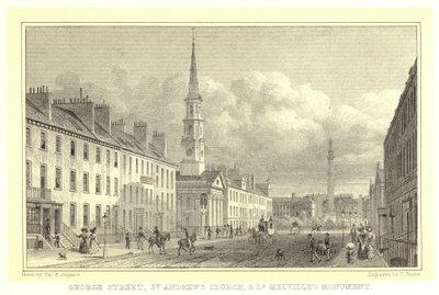 George Street, Szent András-templom és Lord Melville emlékműve (metszet) alkotó: Thomas Hosmer (after) Shepherd
